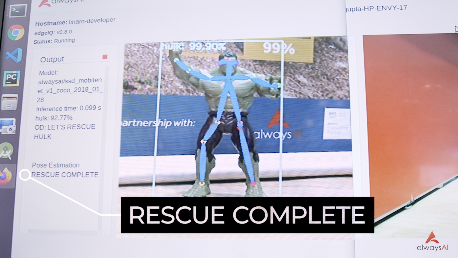 Pose estimation and object detection networks show Hulk has been rescued